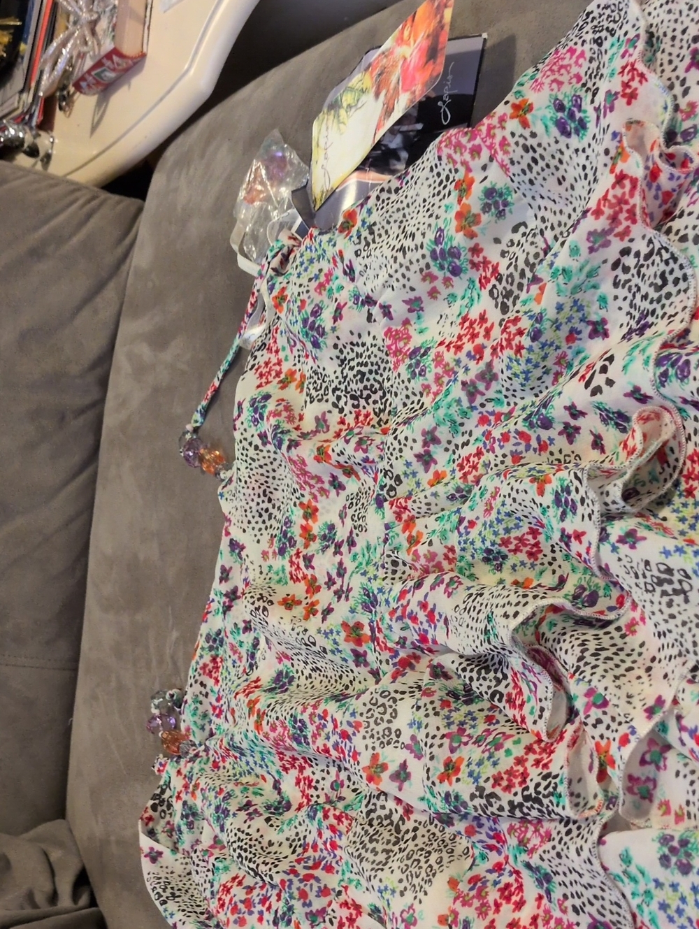 Lapis Girls Floral Ruffle Dress - White with Multicolor Print